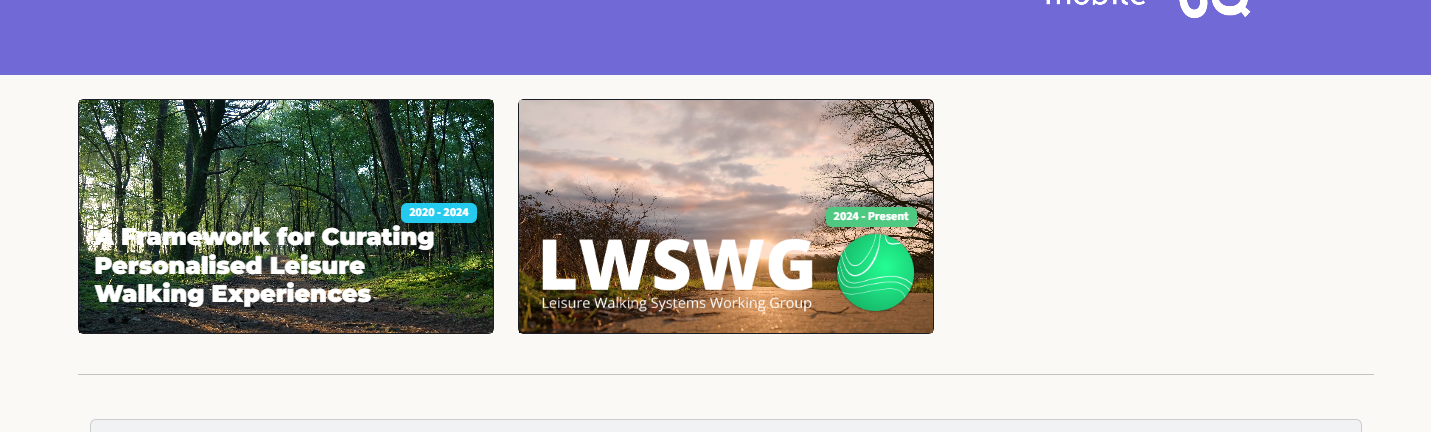 Screenshot of the project pages layout showing the Leisure Walking Framework and LWSWG project pages.